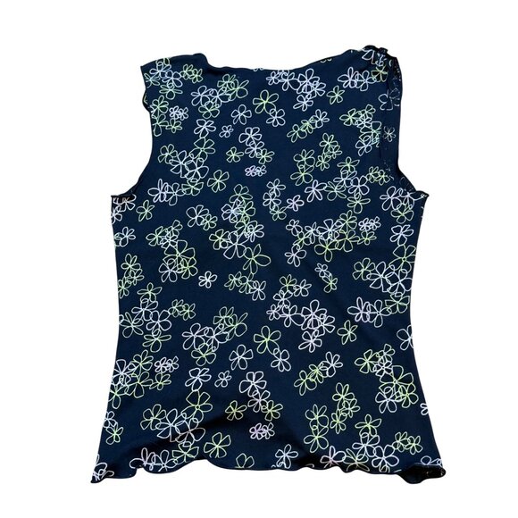 Y2K 90s Black Floral Sleeveless Top Small - Picture 2 of 5